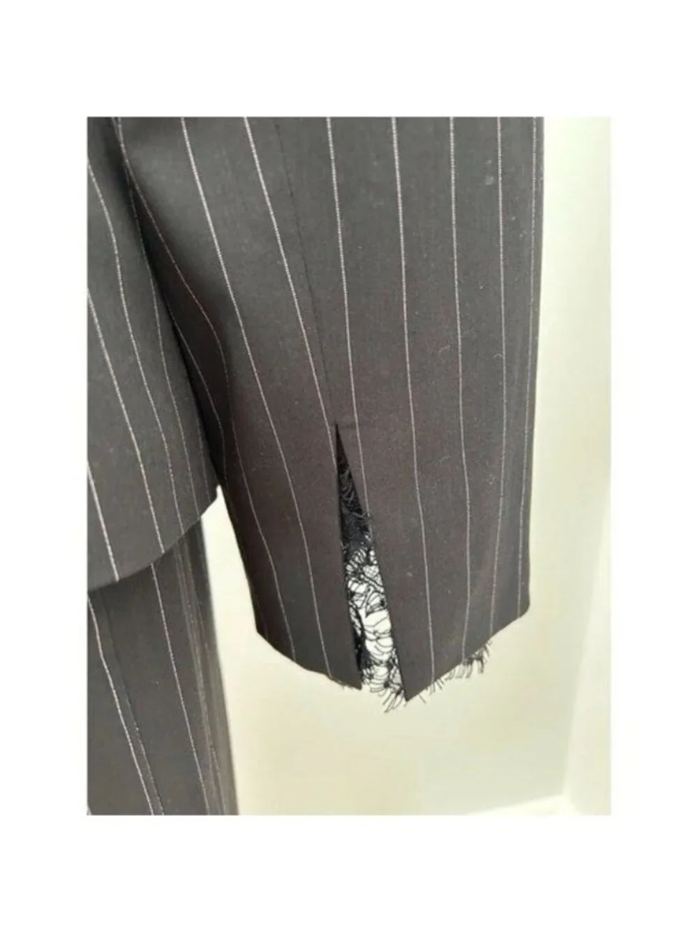 Kasper Petite 2-Piece Skirt Suit - Black & Pink Stripe with Lace Size 12P